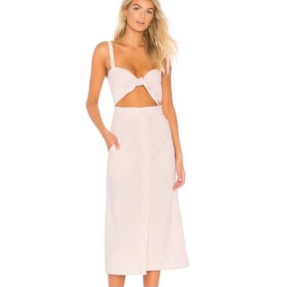 Flynn Skye | Pink Lindsay Striped Cut Out Tie Front Casual Maxi Dress
